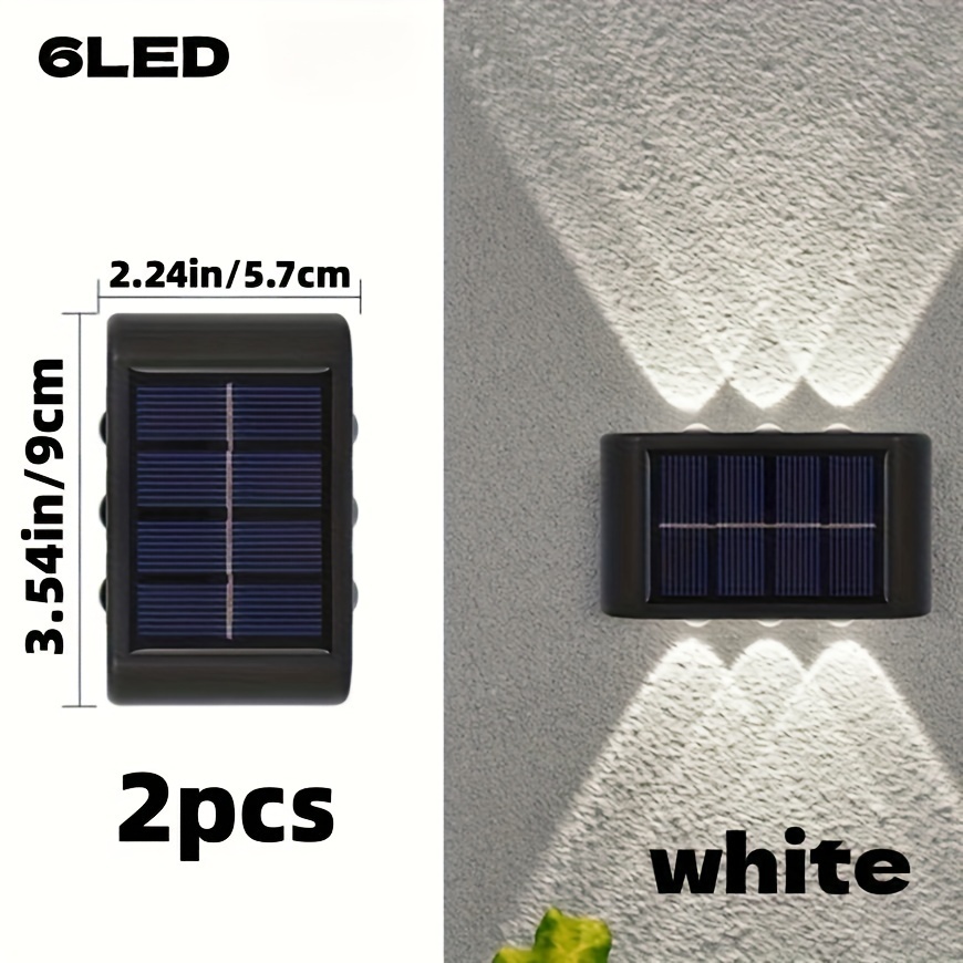 Juego de 2 lámparas de pared con alimentación solar, lámparas de pared de exterior aptas para uso doméstico, pequeñas lámparas externas de estilo nórdico para decoración de iluminación, aptas para hogar, jardín y porche (blanco/blanco cálido) - Imagen 5