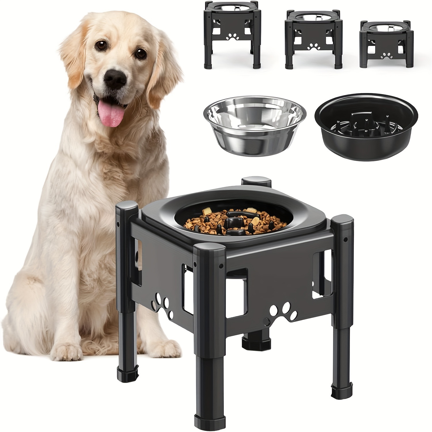 

Elevated Slow Feeder Dog Bowls, Raised Dog Food Bowls With 3 Heights (6.1", 7.7", 9.3") Adjustable Dog Slow Feeder Bowl Non-slip Dog Bowl Stand For Medium Large Breed, Dishwasher Safe