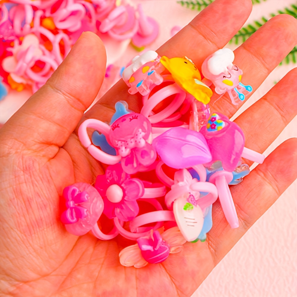 10pcs Random Cute Cartoon Resin Rings Set, Adjustable Stackable Statement Rings