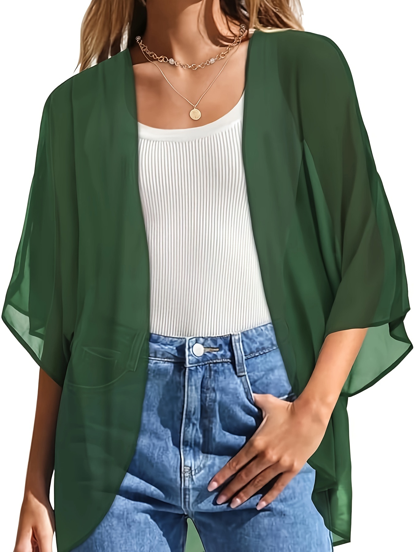 2025 New Oversized Ins-Style Loose Kimono, Multi-Fashion Solid Color Casual Batwing Sleeve Shirt Top, Commute Vacation Lazy Kimono Elegant Women's Swimwear Outer Jacket
