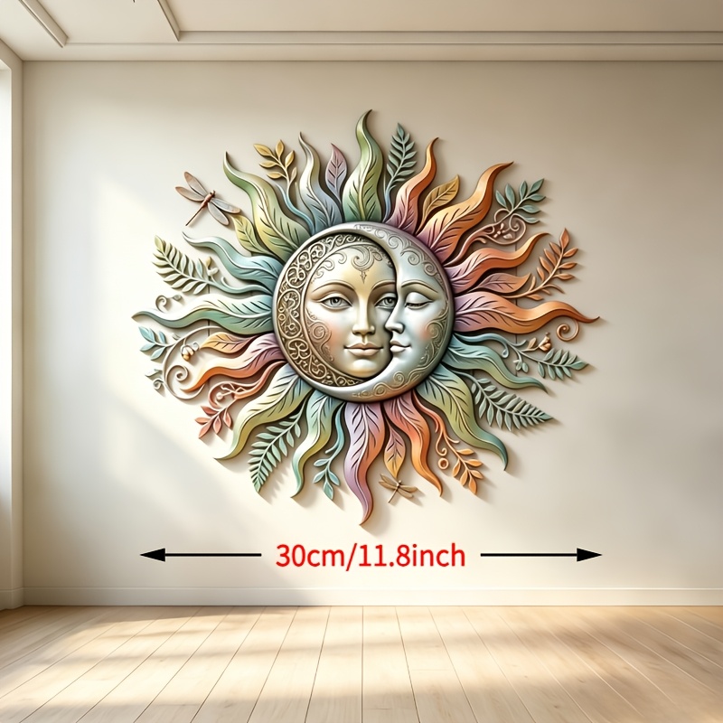 TEMU Vintage Multicolor Sun Moon Metal Wall Decor, Leaf Vine Hollow Iron Celestial Wall Art, Rustproof Weather Resistant Wall Sculpture For Backyard
