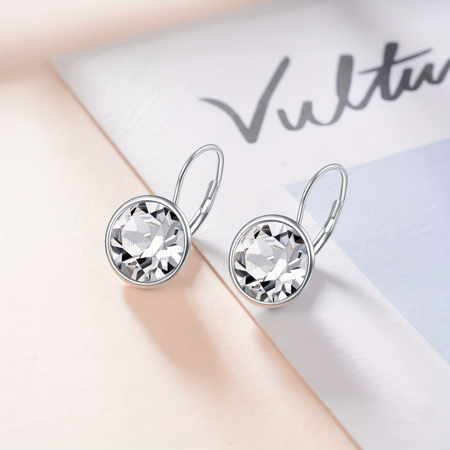 s925 sterling silver   embellished with artificial crystal pierced leverback cushion cut earrings fine jewelry gifts for women best for christmas Product details 2