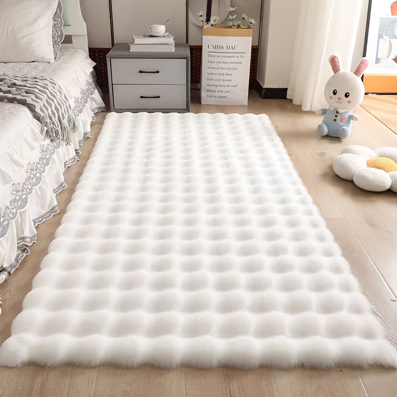 TEMU 1pc Cream-style Bubble Plush Carpet, Extra Plush, Comfortable & Non-slip, 100% Polyester, Thickened Long Plush Bedroom Rug, Soft & Skin-friendly