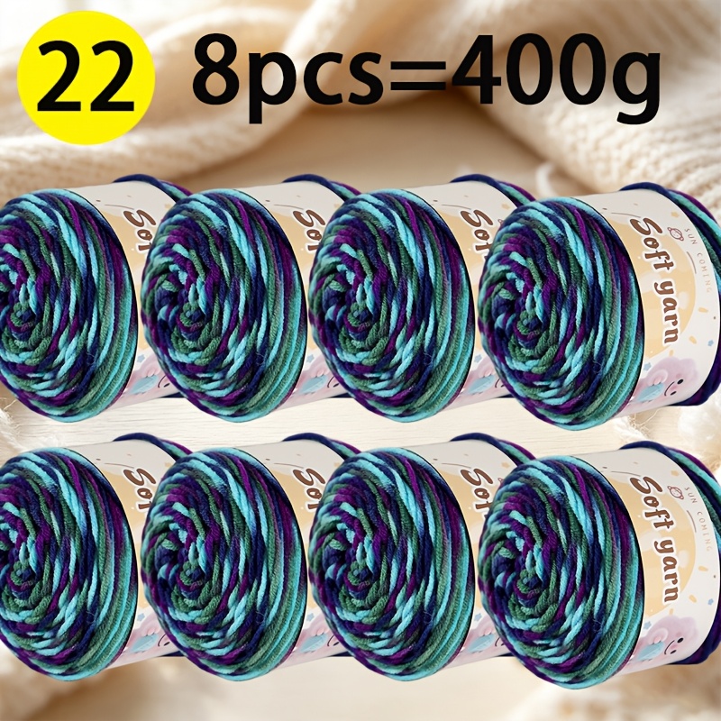 TEMU 8pcs/400g, 8pcs Set Of Tie-dye Cake Ball Yarn - 50g Per , Total 400g, And Attractive Tie-dye Colors, For Colorful Knitting & Crocheting -