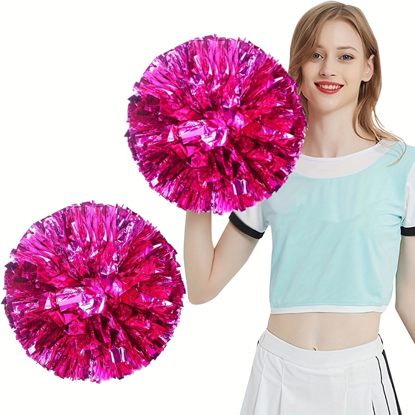 

Universal Cheerleading Pom Poms, Set Of 2, Rose Red Plastic, Ideal For Dance, Cheer Teams, Sports Events, And