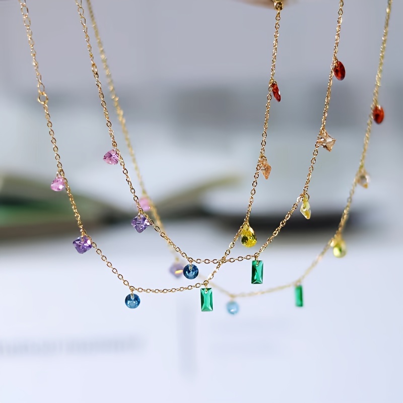 

A Golden Stainless Steel Gold-plated Rainbow Zirconia Design Necklace French Sweet Romantic Fashion Simple Trend Retro Joker Ladies Street Daily Party Party To Wear.