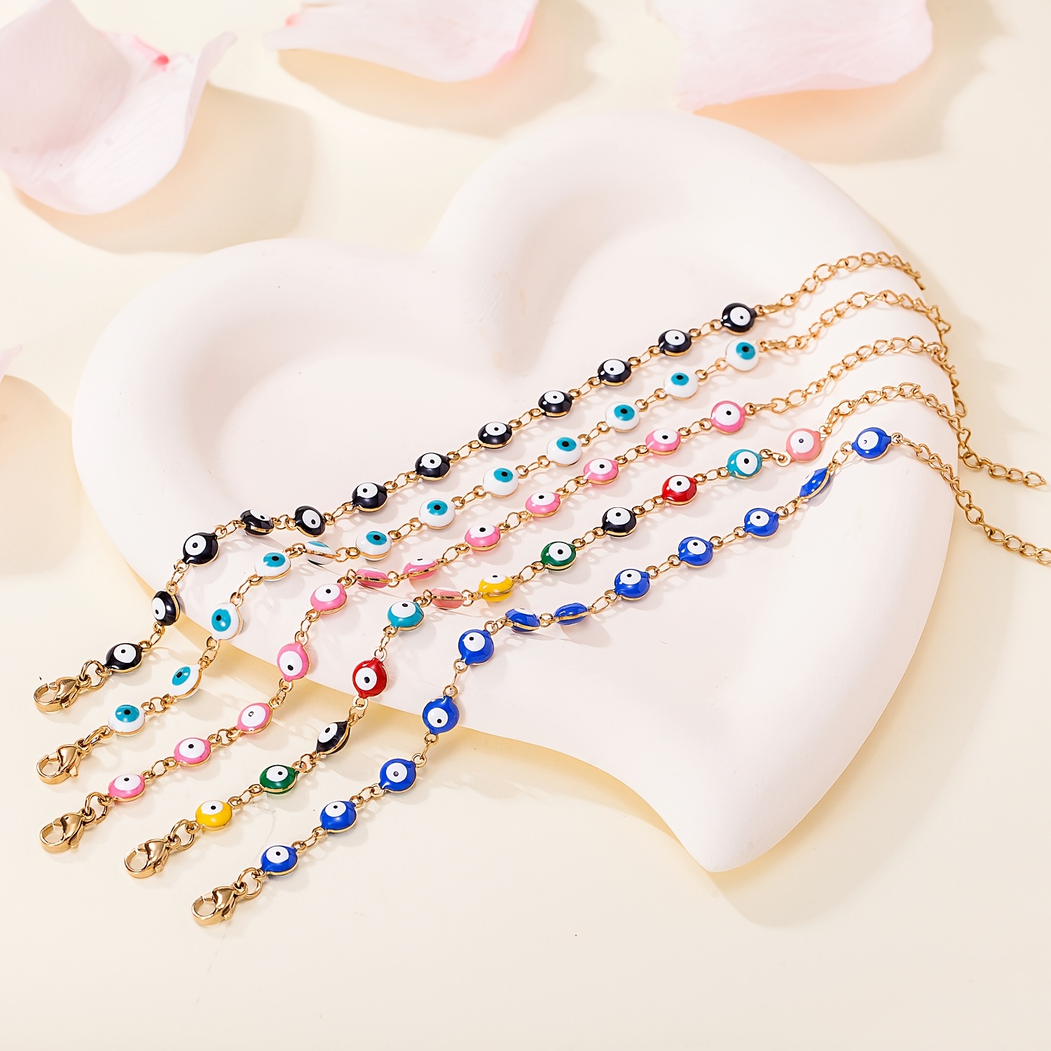 TEMU Parure de 5 pièces de bijoux œil du mal en acier inoxydable, ensemble de bracelets à œil en émail à , adapté à un port
