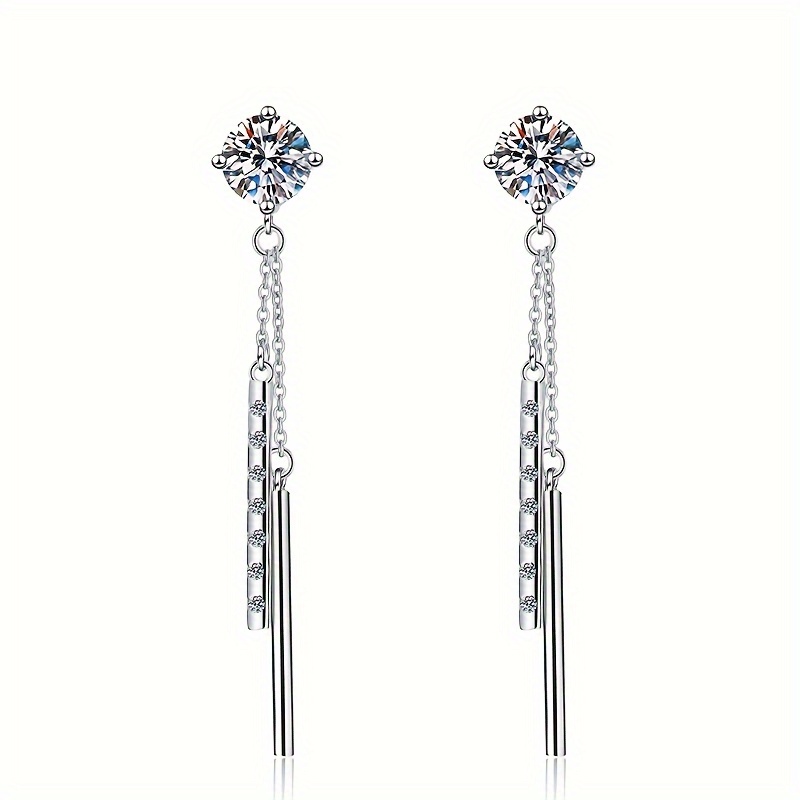 925 sterling silvery 1ct 2pcs moissanite earrings for women with tassel long ear wire fashion japanese and korean earrings moissanite earrings carat valentines day mothers day gift details 2