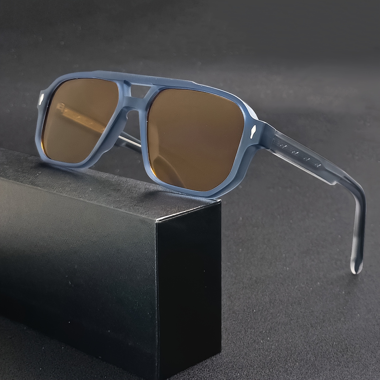 Large Retro Square Sunglasses with Double Bridge Design