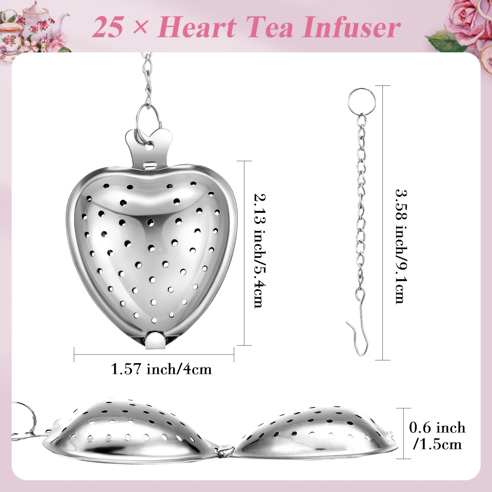 

25 Sets Bridal Shower Favors For Guests Favors Heart Tea Infuser Tea Spoon Tea For Loose Tea With Thank You Cards Organza Bags For Wedding Bridal Shower Souvenir, No Tea (silver)