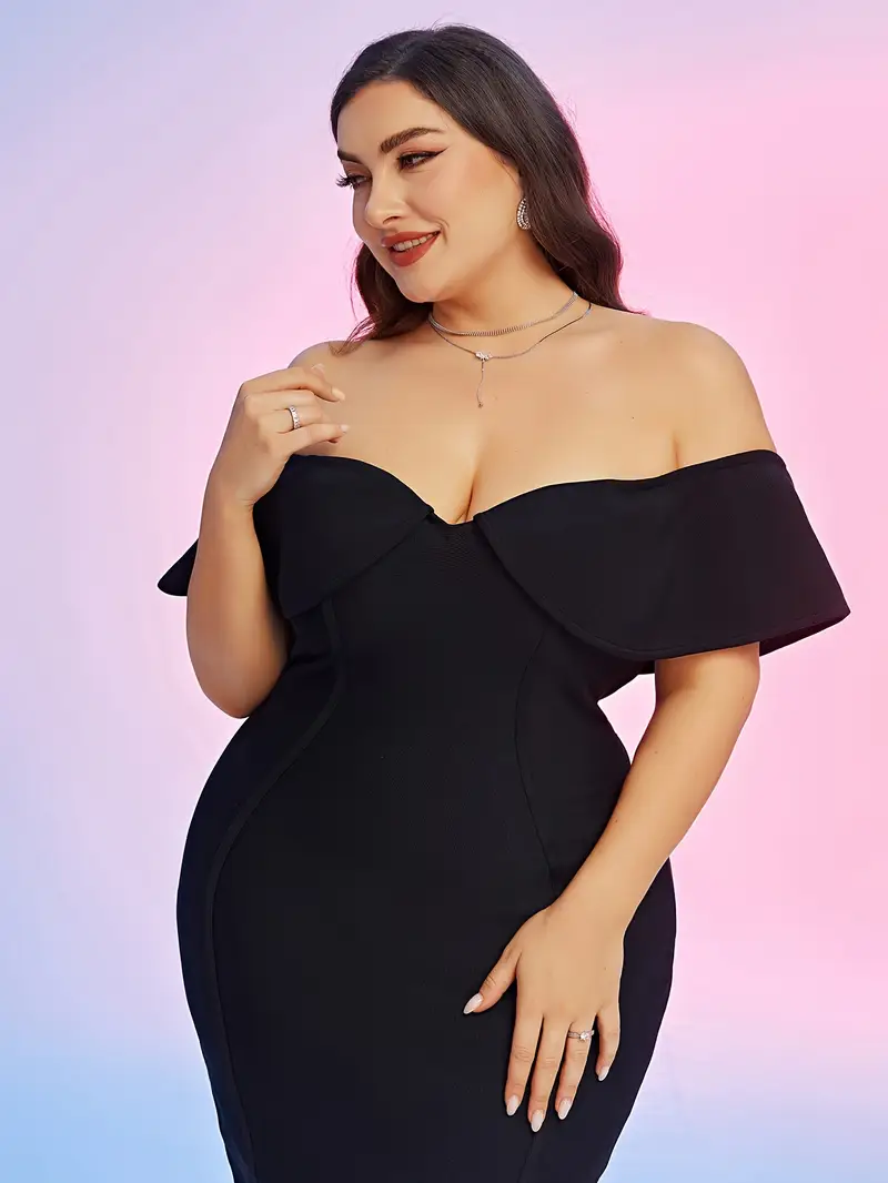 plus size ruffle bodycon dress Final Sale Plus Size Shimmer Bodycon Dress with Ruched Center & Ruffle Chic And Curvy