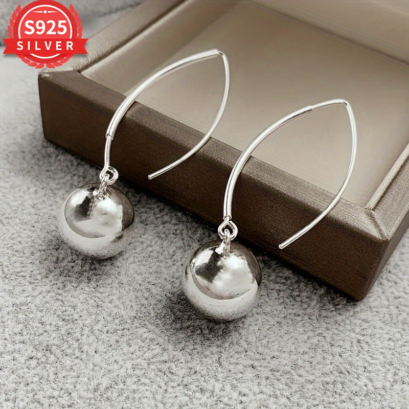 

Elegant 925 Sterling Silvery Ball Drop Earrings - Hypoallergenic, -chic Style For Casual Attire & Gifting With Anti-tarnish Box, 925 Sterling Silvery, Hypoallergenic, Hoop Earrings, Artistic, Gift Box