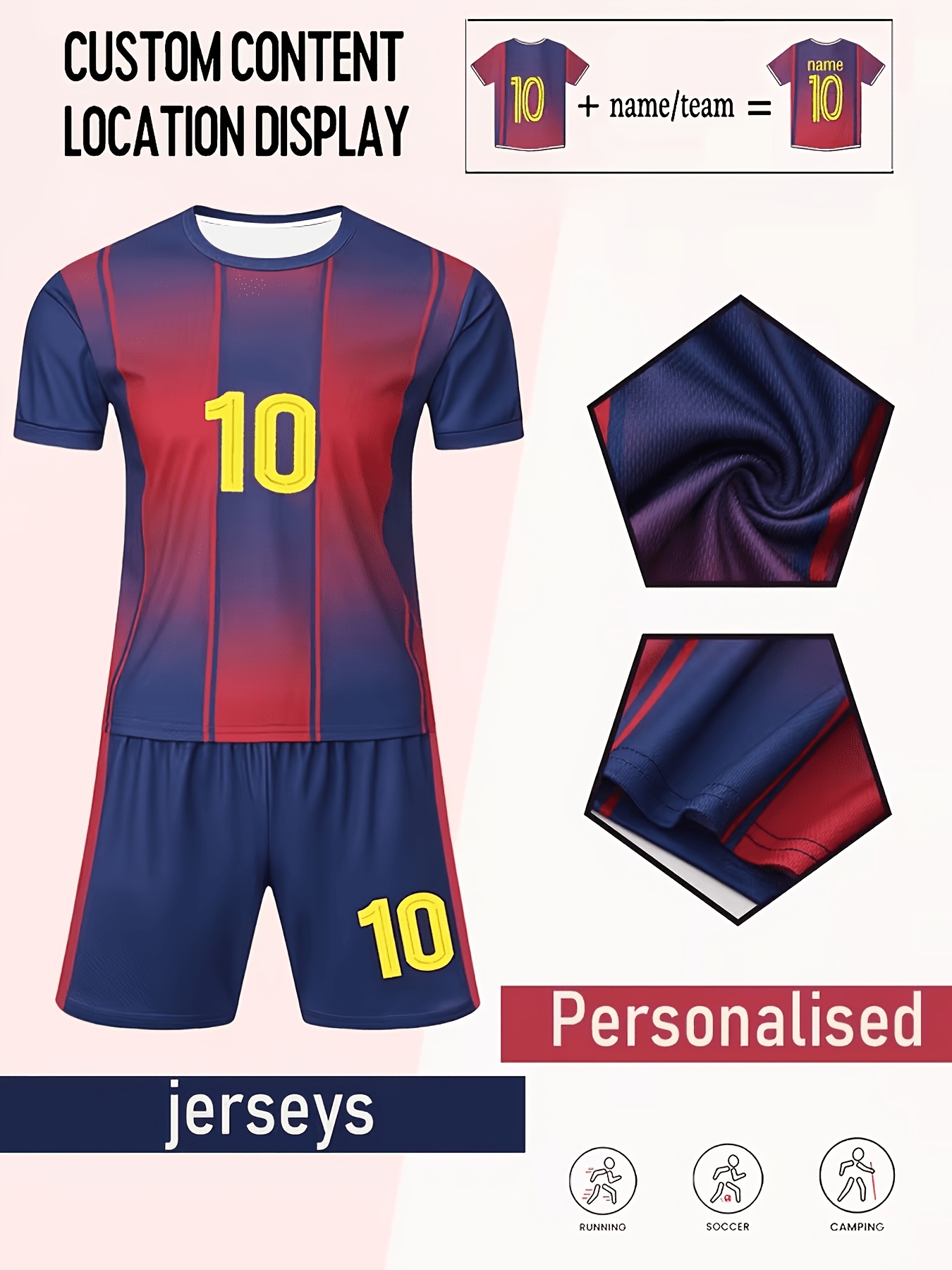2pcs boys personalized   7 youth soccer kit quick dry breathable jersey shorts soccer uniforms for training team matches machine washable spring summer   suitable for outdoor sports   outdoor