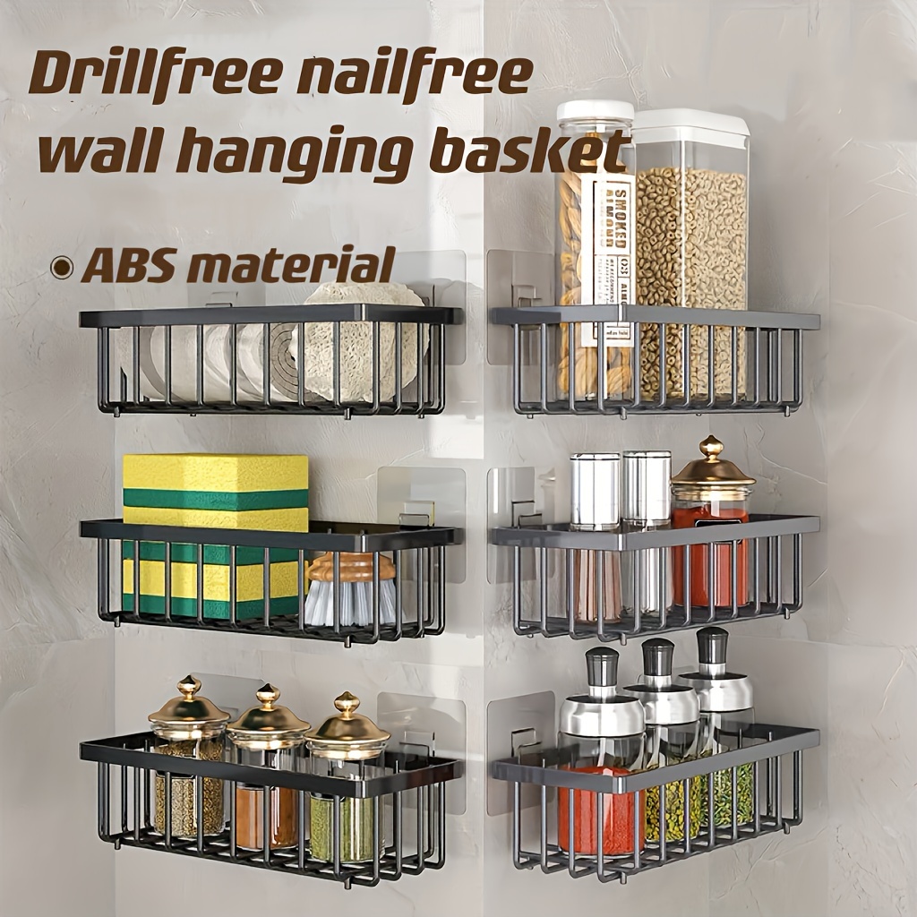 

Wall-mounted Storage Basket - No Drill, Kitchen & Bathroom Organization, Shelf Baskets