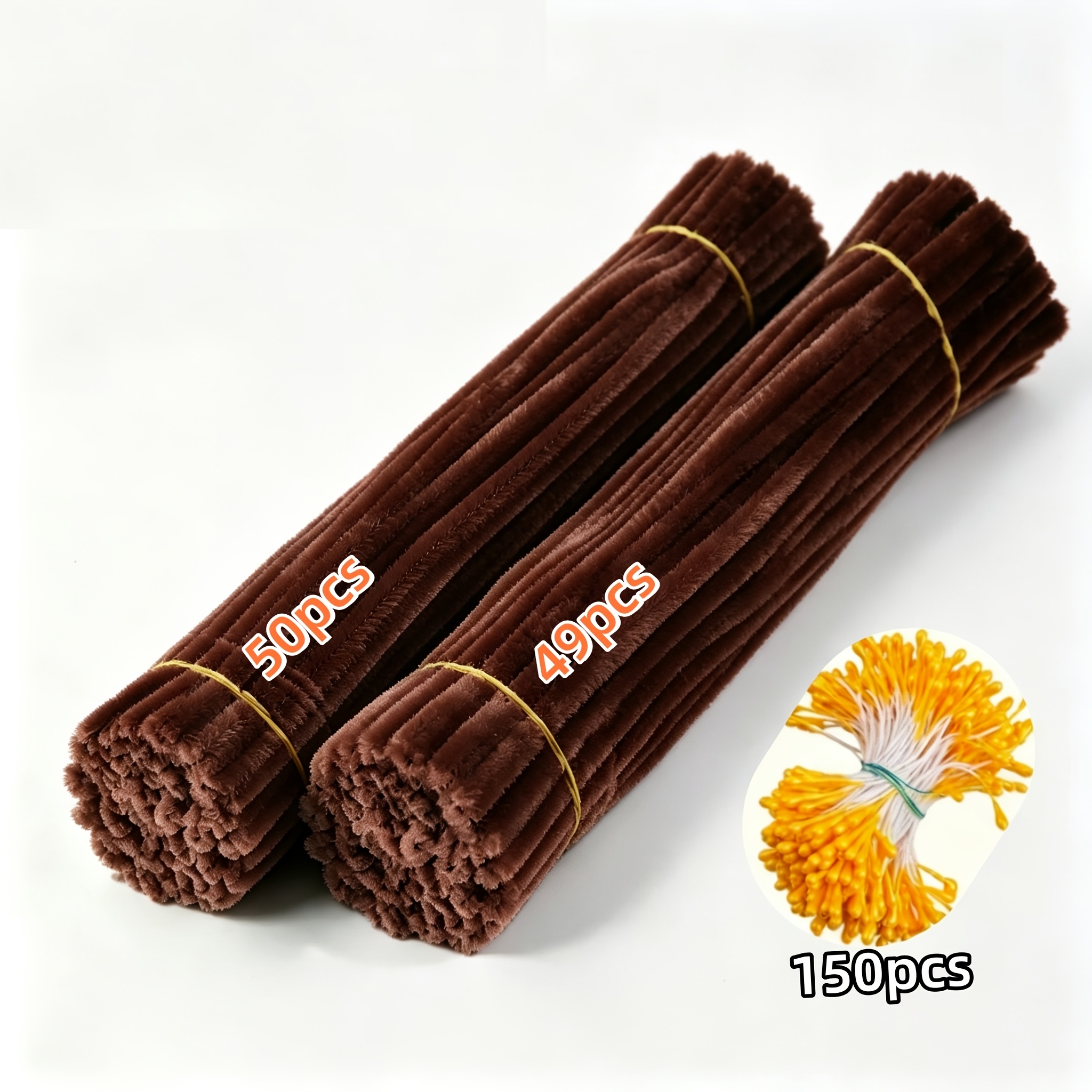 TEMU 249 tiges de chenille marron, bâtons de tinette denses, bâtons de nettoyage de tubes d'artisanat, bâtons de tinette en peluche épaisse, pour