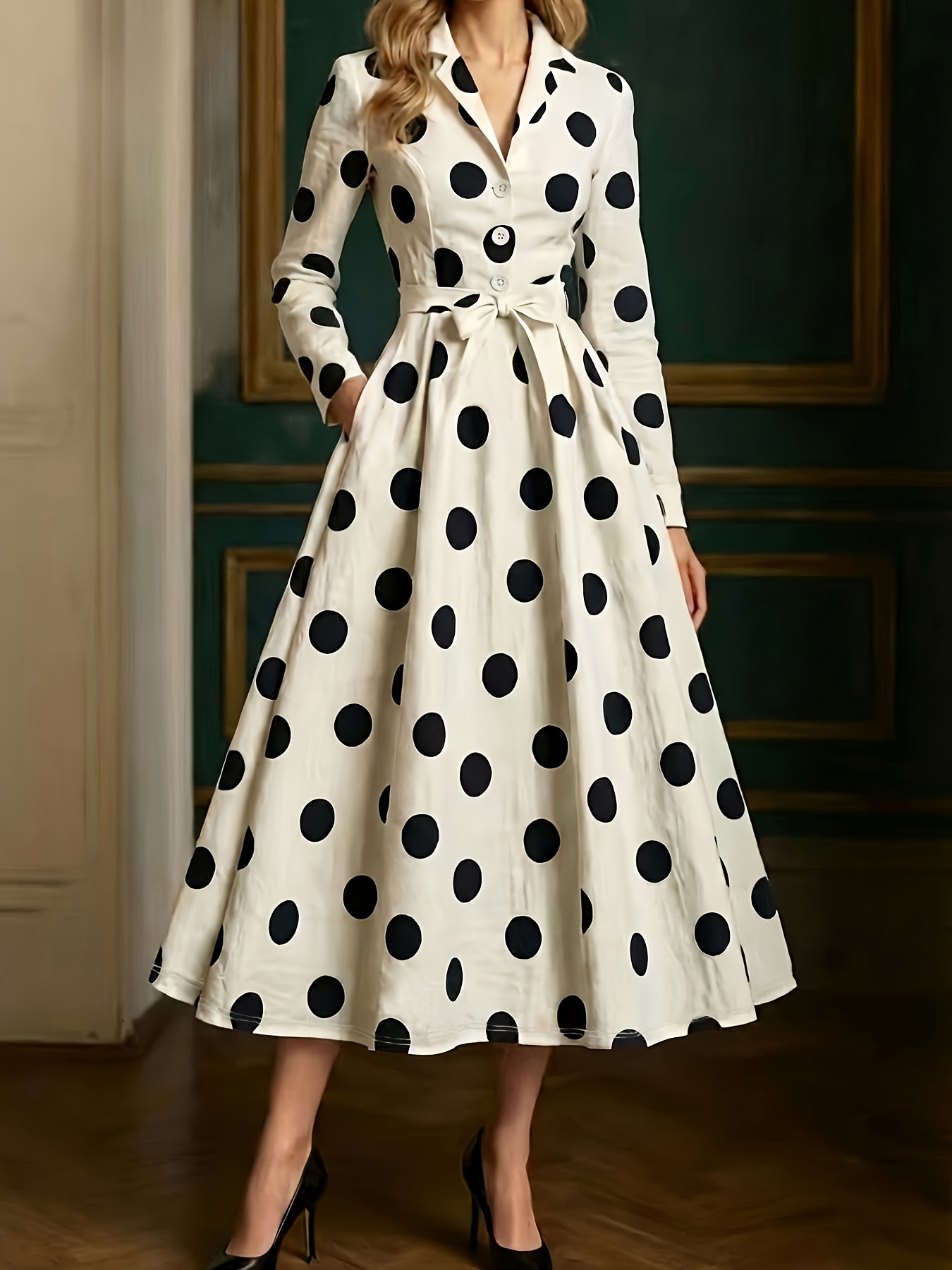 chinese dress ladies Retro Stage Vintage Elegant Floral Rose V-Neck Long Sleeves Dress Pink main image 1