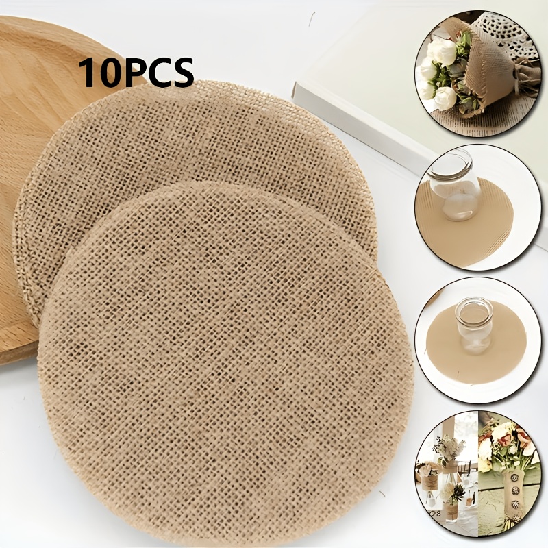 10pcs Round Burlap Placemats, Rustic Dining Table Decoration Mats, Coffee Table Mats, Household Bowl And Dish Mats, Home Decorations