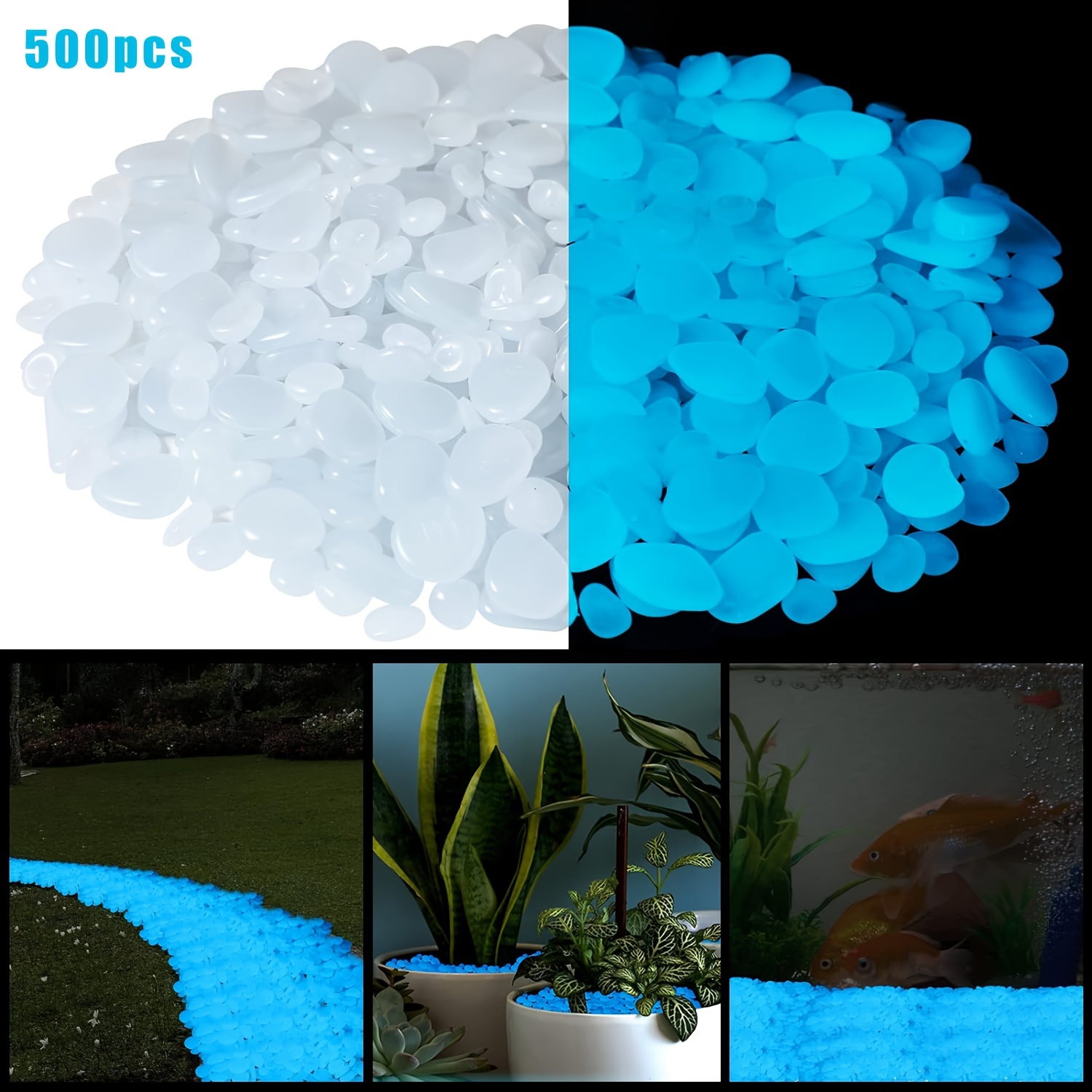 

Luminous Glow-in-the-dark Pebbles - Perfect For Diy Gardens & Crafts, Plastic Material