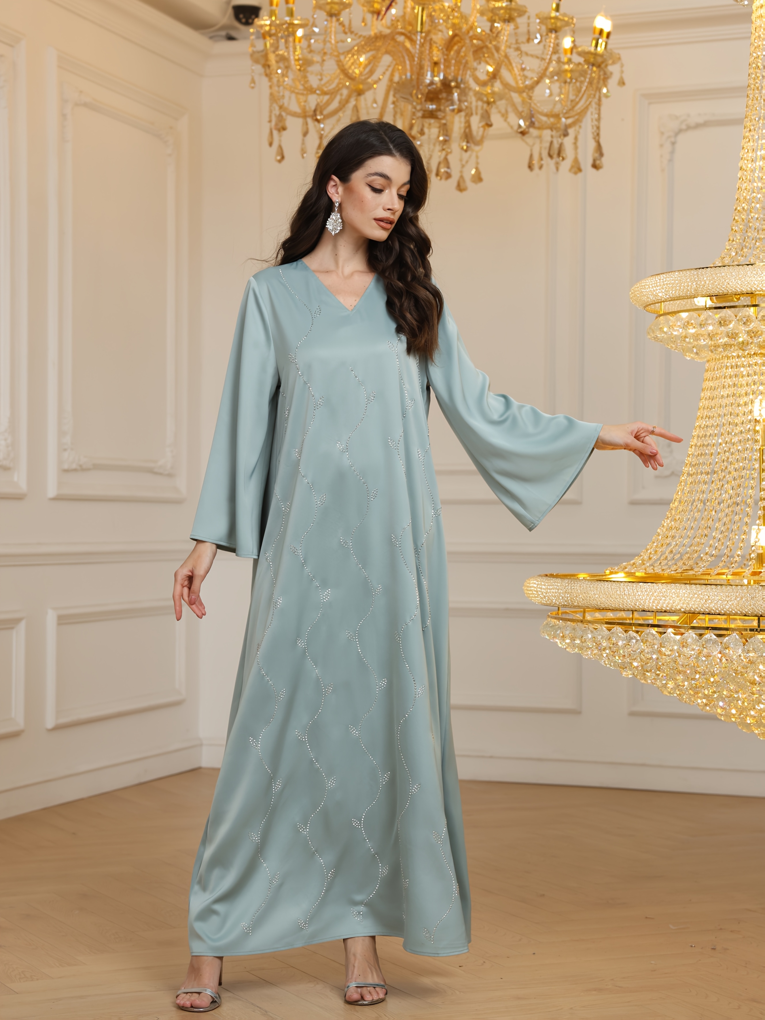 middle eastern womens high quality satin embellished kaftan - Temu