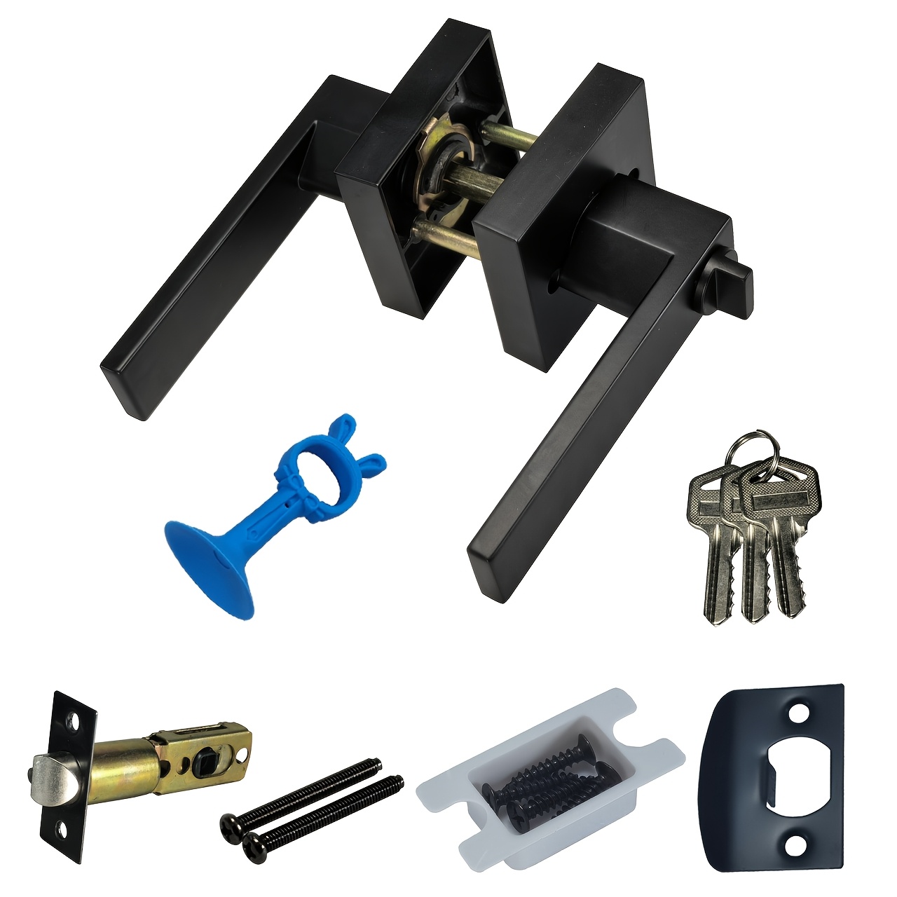 TEMU Juego de cerradura para puerta con mango cuadrado negro mate con llaves, kit de herrajes de cierre universal silencioso y engrosado para
