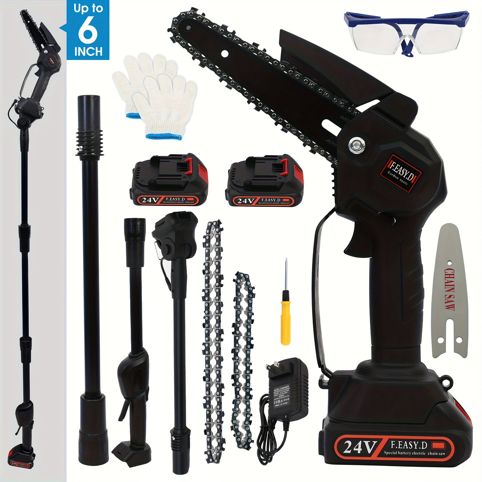 TEMU 2-in-1 Chainsaw, Cordless Pole Saw, Battery Powered Pole Saws For Tree Trimming, Retractable And Battery Pole Chainsaw, 13ft Reach Electric Pole