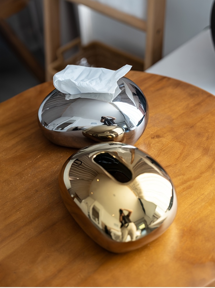 1pc elegant golden silvery ceramic tissue box holder modern   with textured surface black white   red options for living room dining table coffee table decor tissue box holder for table tabletop organizer metallic   glossy   Product details 4