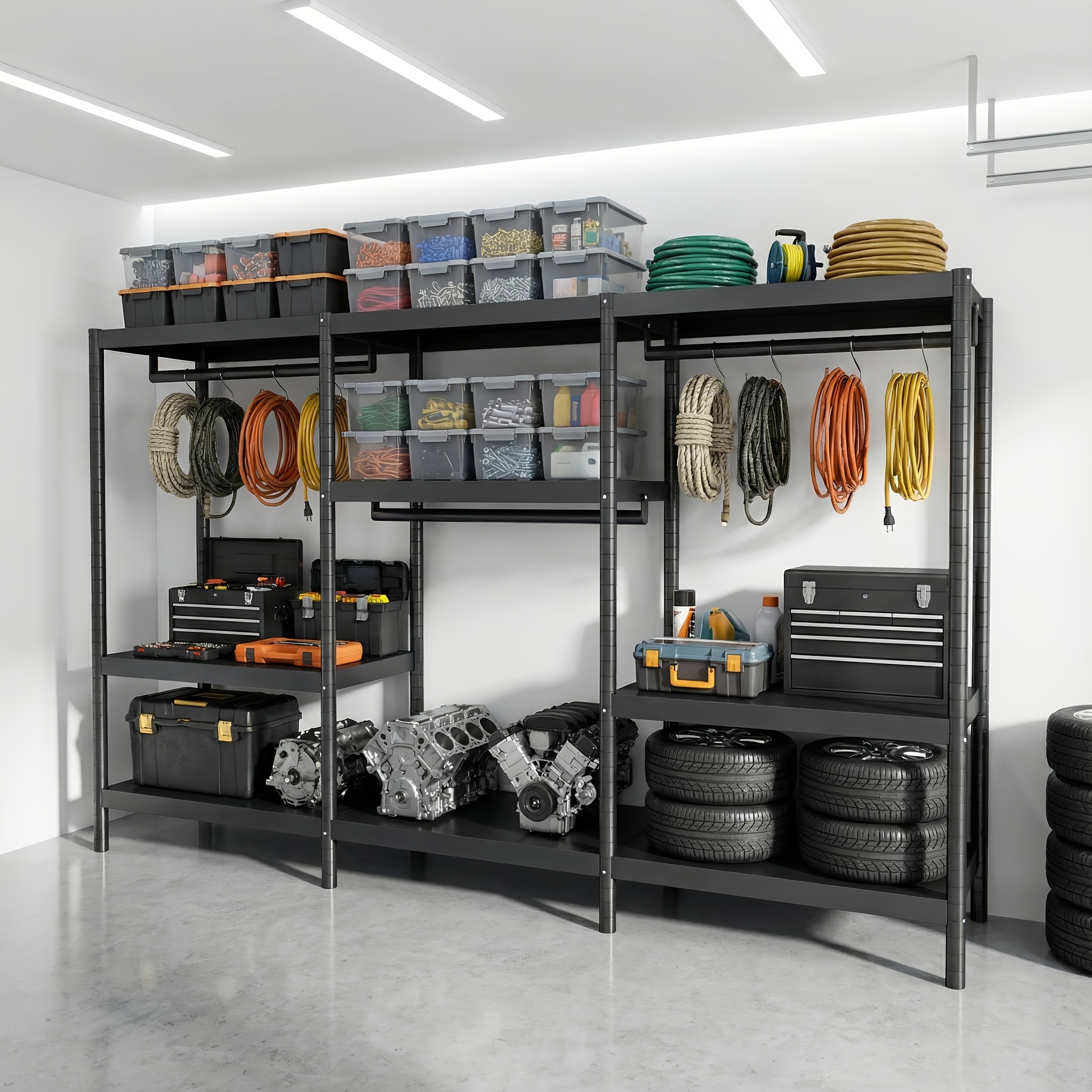 Steel Storage Rack 1300lbs - 9-section Versatile Organizer With Adjustable Levelers, For Closet/utility Room (black)