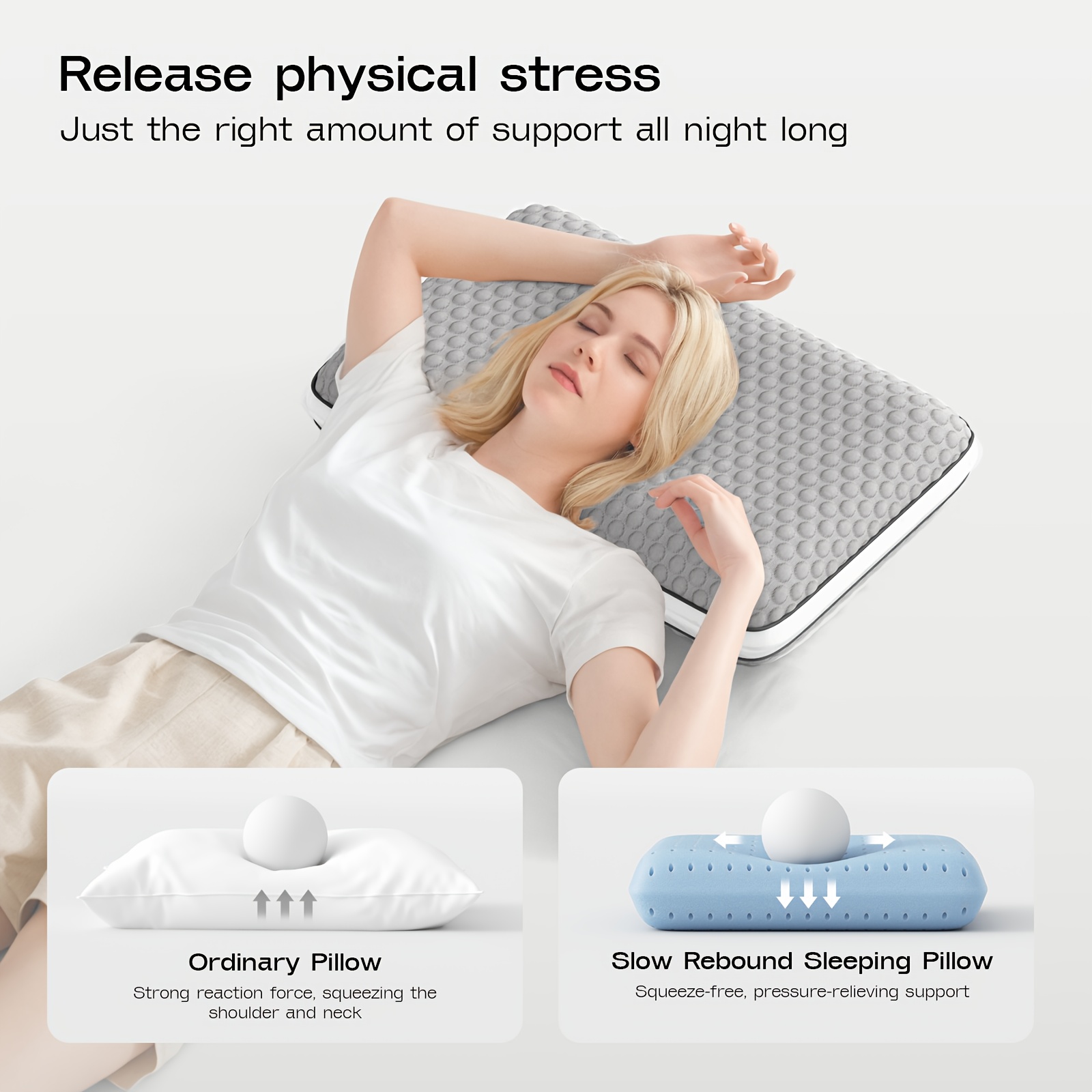 1pc Ice Fiber Dual-Sided Pillow - Ergonomic Support for All Sleeping Positions, Breathable Cooling Design, Machine Washable, Grey, Allposition Support, Sleek Modern Design, Zipper Closure