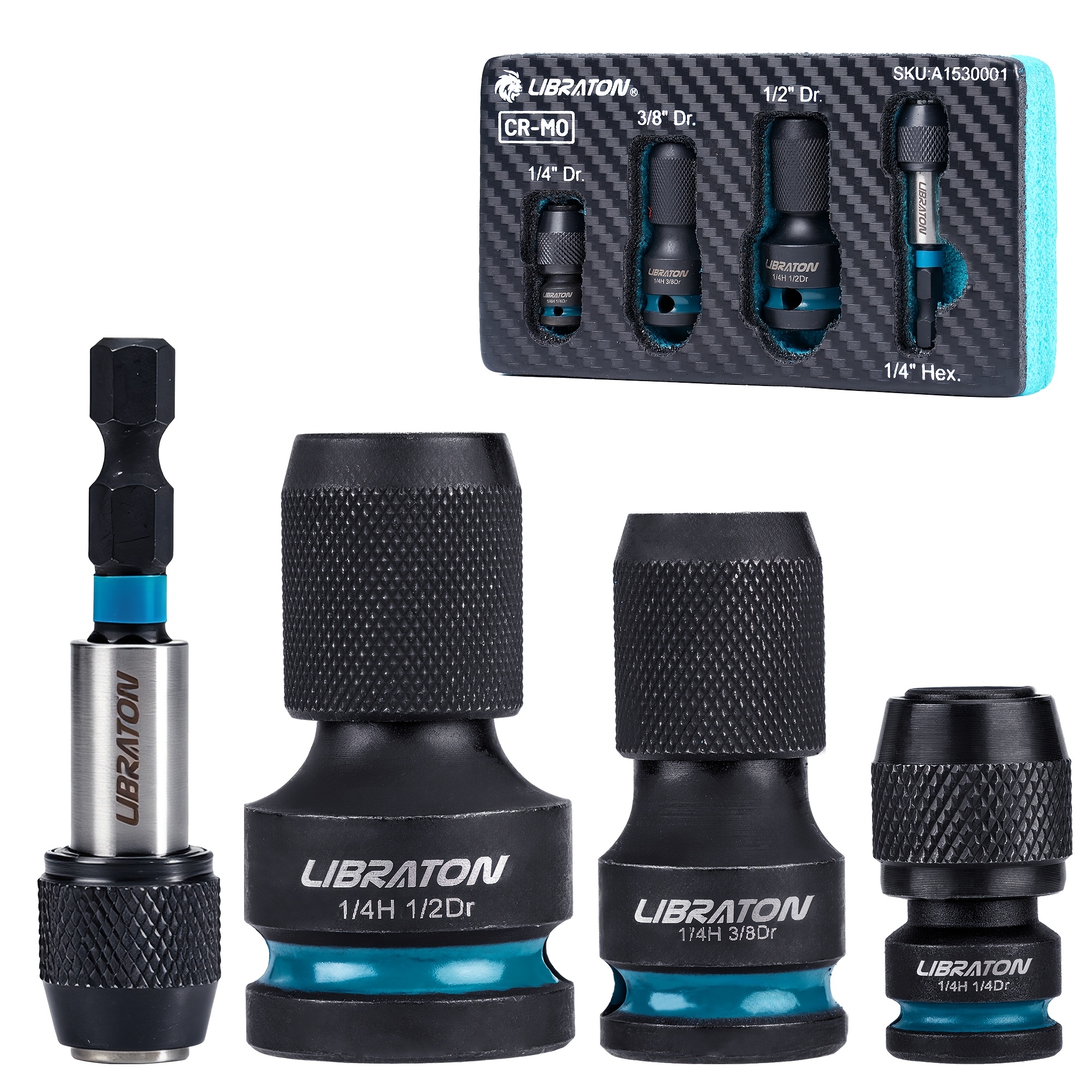 E-shop LIBRATON 4-teiliges Schlagkopf-Schnellwechsel- und Magnetverlängerungsset, mit 1/2", 3/8" und 1/4" auf 1/4" Sechskantadaptern sowie einem
