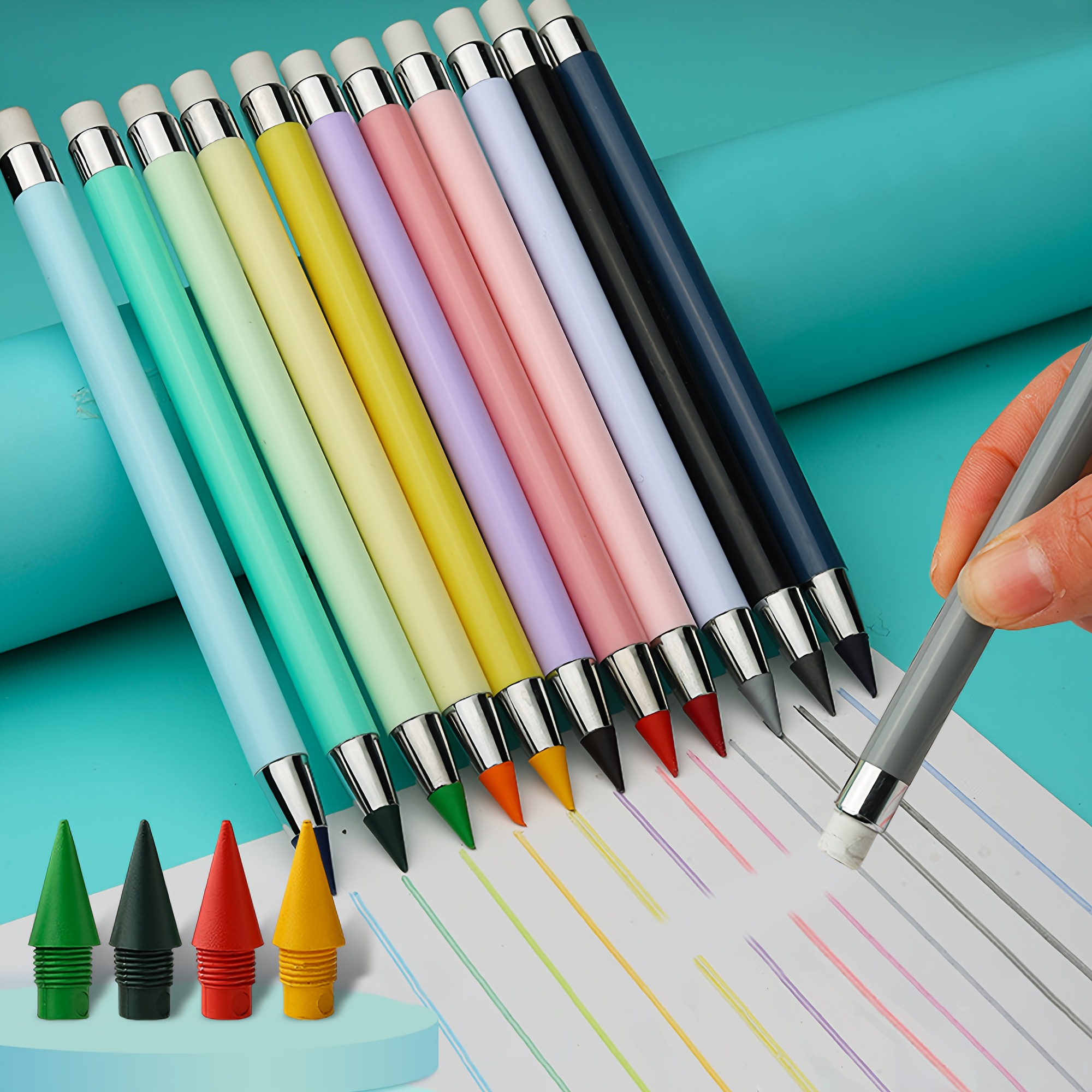 Stylo Encre Effacable Minging Crayon Éternel Sans Encre - Lot De 24 Stylos Réutilisables Avec Gomme Et 12 Pointes De Rechange Crayon Perpétuel Sans Encre
