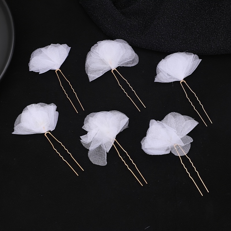 TEMU Fermagli per capelli con fiori in tulle , clip per capelli da sposa a forma di U, accessori trasparenti per matrimonio, ballo di fine