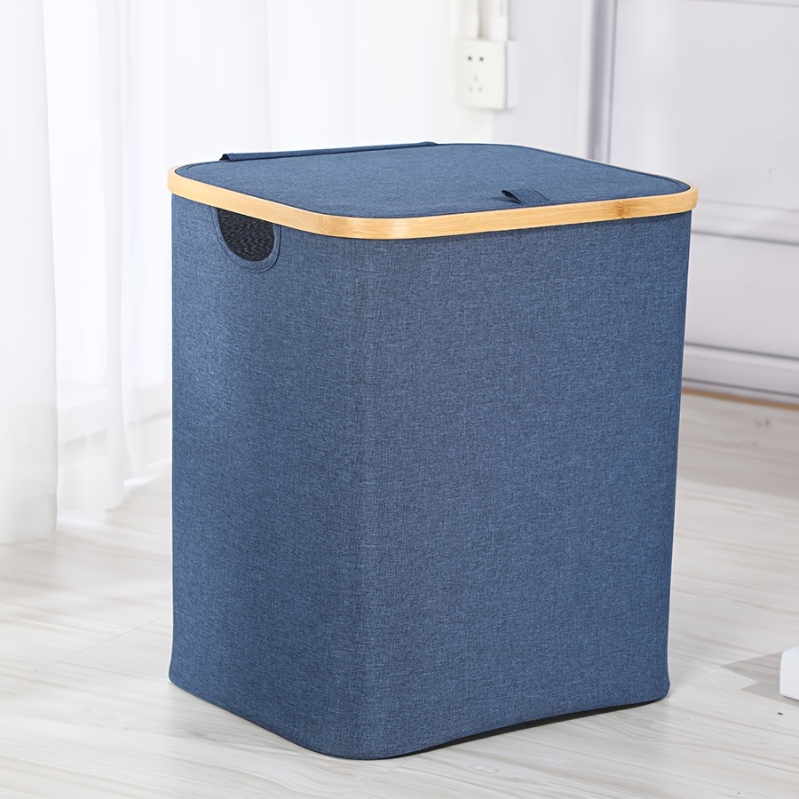 1pc 60l bamboo laundry hamper laundry basket with lid foldable dirty clothes storage basket waterproof and collapsible cloth hamper for closet and bathroom details 5