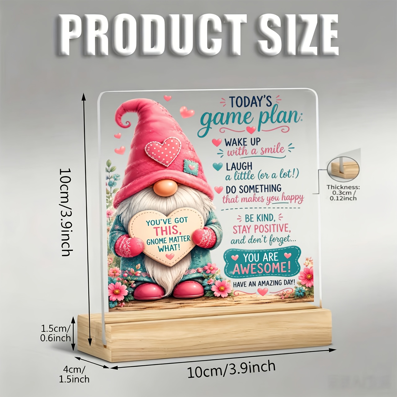 TEMU 2d Flat, 1pc Love Dwarf "" Ornament, Warm And Encouraging Slogan, Acrylic Ornament With Wooden Base, Paperweight, Office Desktop Decoration,