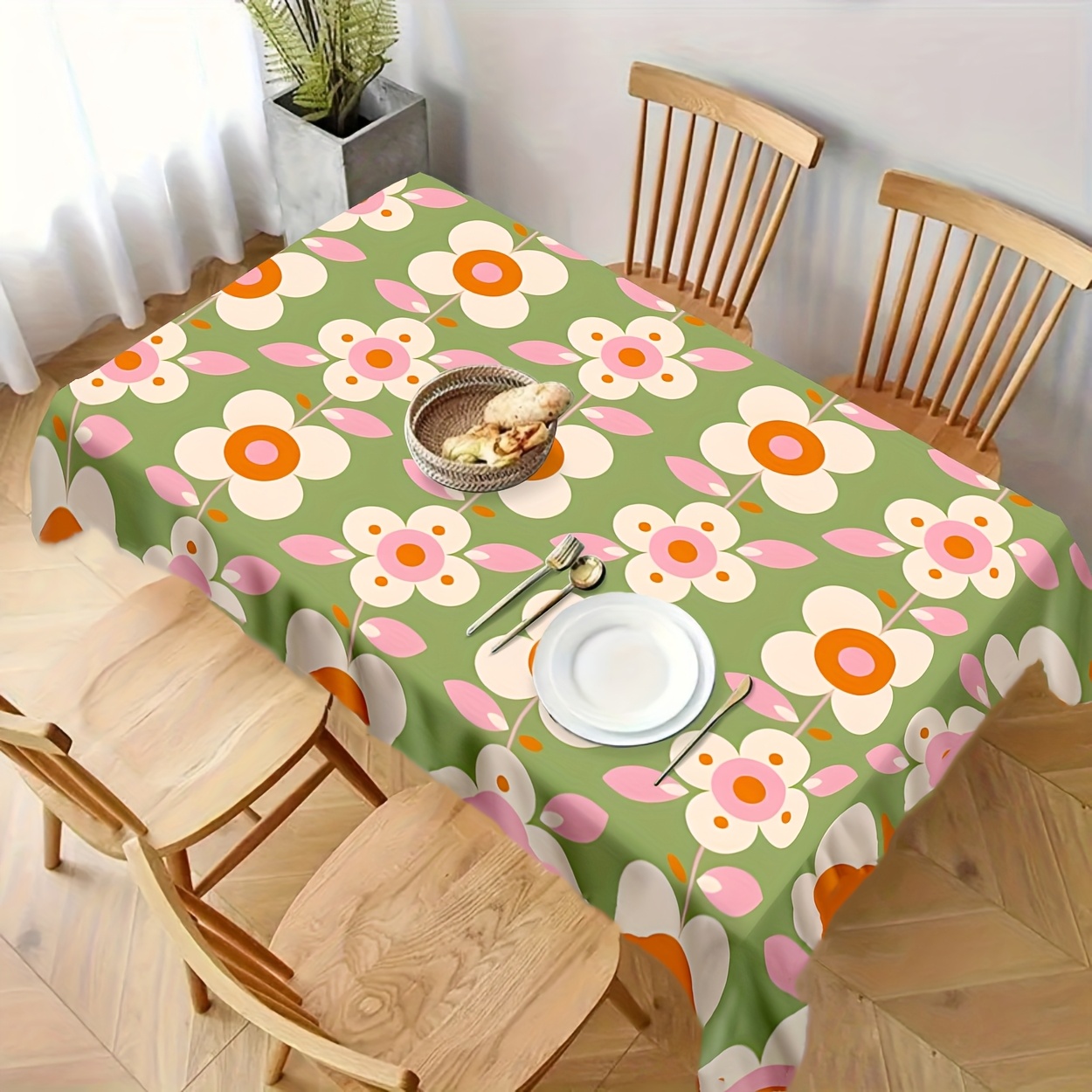TEMU 1pc Of Vintage Floral Printed Tablecloth In With Colorful Flowers, Suitable For Indoor And Outdoor Use, Perfect For Birthday Parties And Festive
