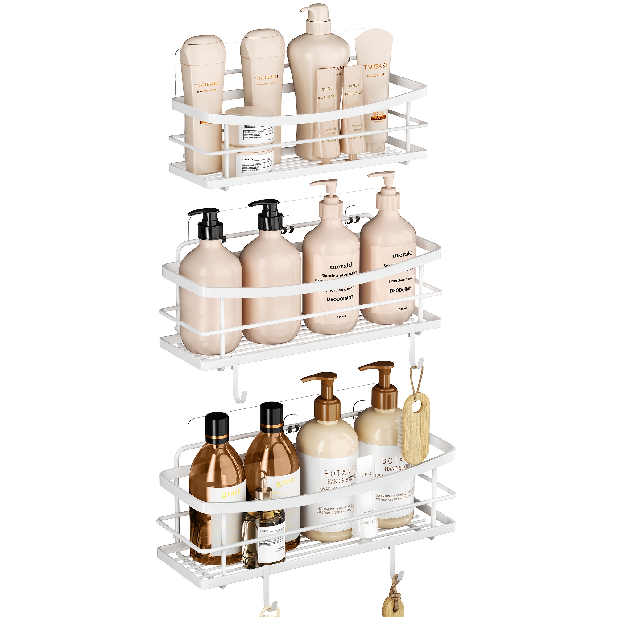 Image of 3pcs Shower Storage Shelves Adhesive Bathroom Storage Shelves For Bathroom Storage Stainless Steel No Drill Wall Mounted Bathroom Organizers Bathroom Decor