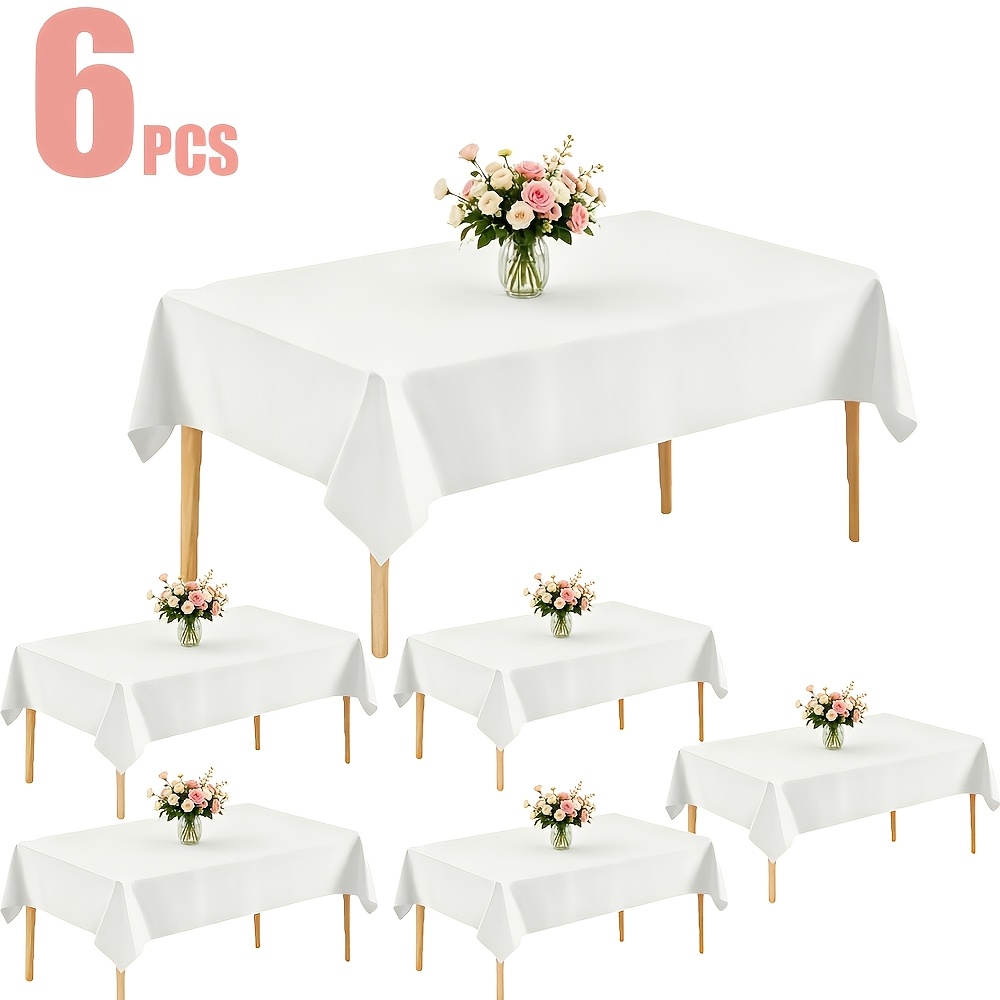 TEMU 6pcs White Rectangular Tablecloths 54" X 71" Premium Banquet Tablecloths, Suitable For Feet Tables, Ideal For Indoor Or Outdoor Gatherings,