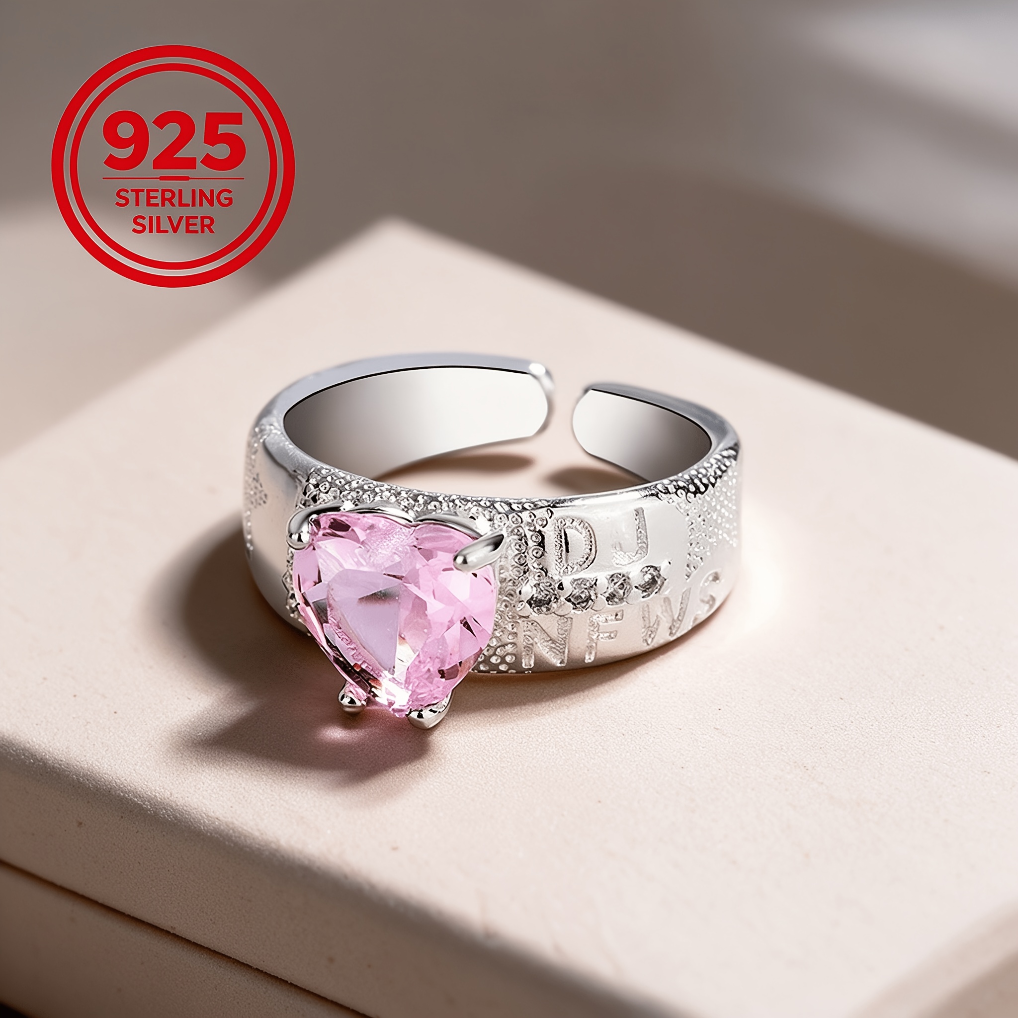 925 Silver Hypoallergenic Adjustable Open Heart Letter Ring, Stylish