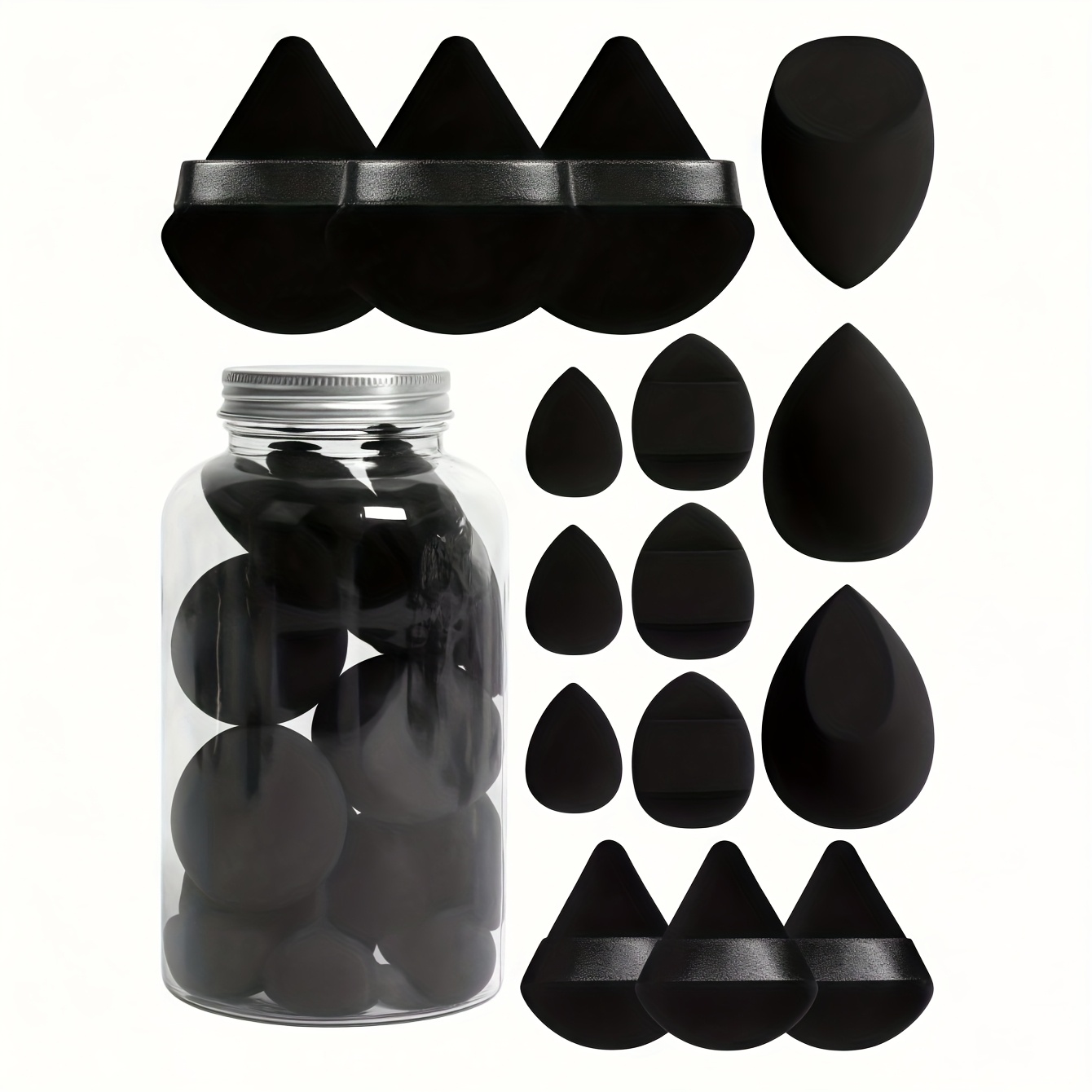 TEMU 15pcs Makeup Sponge Set - 3 Makeup Blenders, 3 Mini Makeup Blenders, 3 Powder Puffs, 3 Mini Powder Puffs, 3 Makeup Sponges, Multipurpose Makeup