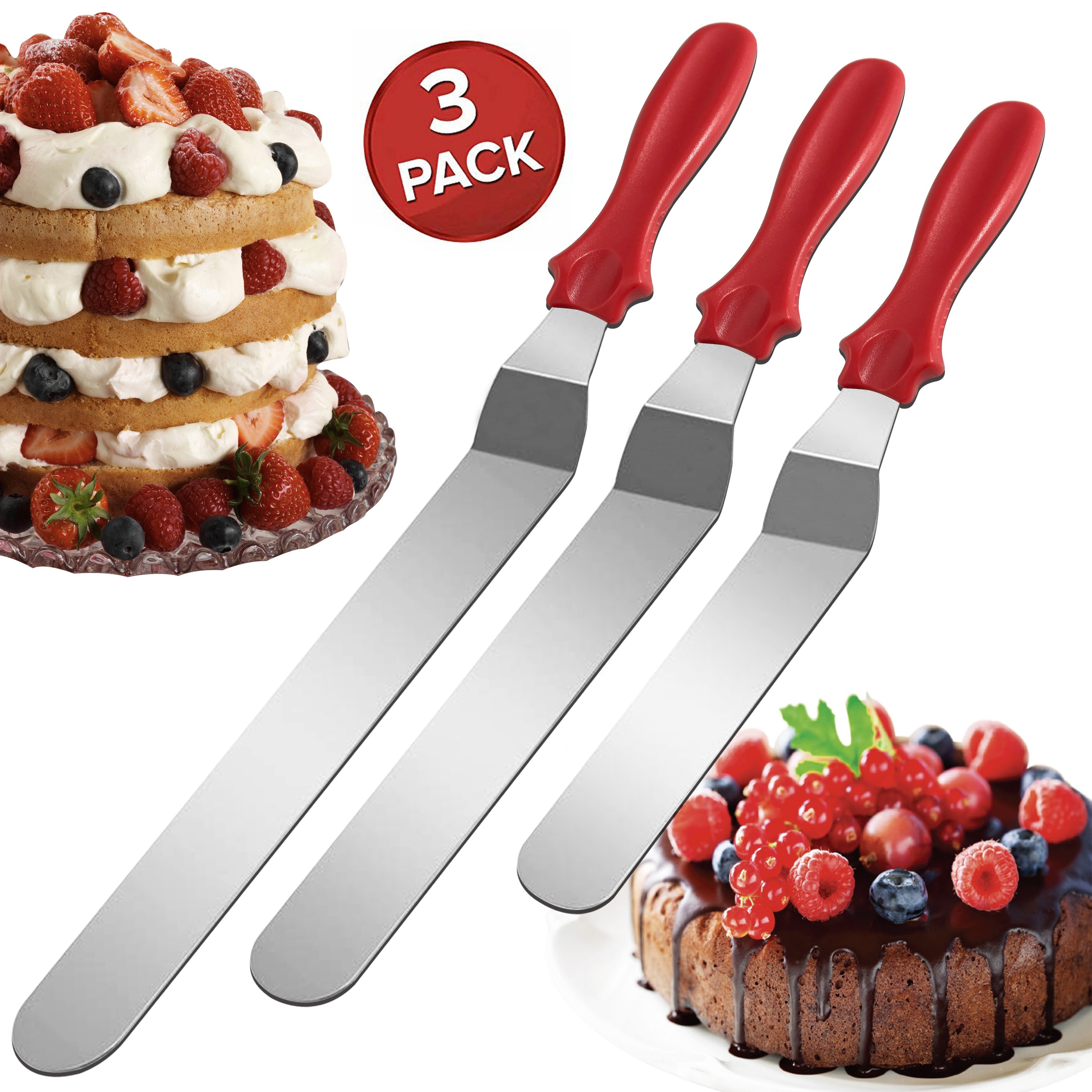 

3pcs Cake Spatula Set, Icing Spatula Set Stainless Steel Cake Icing Spatula Set Cake Scraper Set Cake Spatula -6 Inch, 8 Inch, 10 Inch For Cake Decorating Supplies