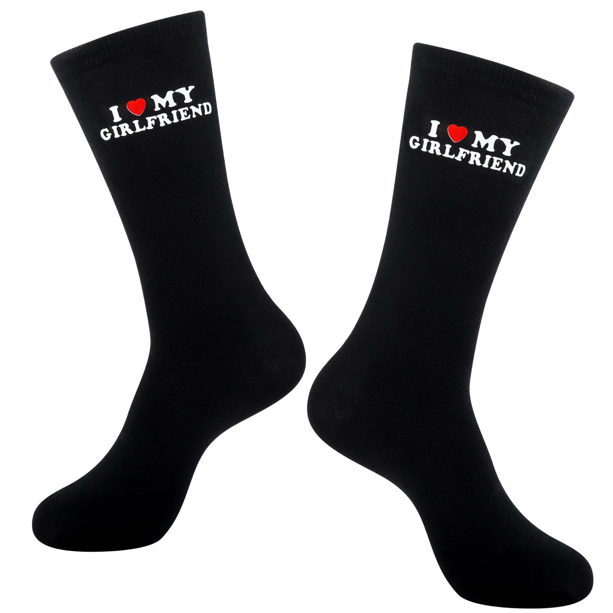 

I Love My Girlfriend Graphic Athletic Socks - Cotton Blend, Machine Washable, Knit Fabric, All-season - 1 Pair Funny Anniversary Birthday Valentine's Day Gift For Boyfriend