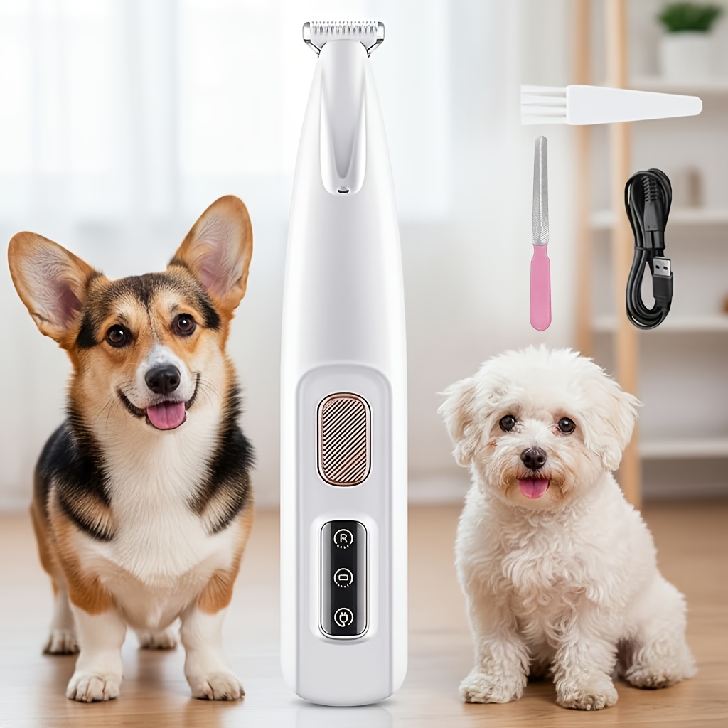 TEMU Pet Grooming Electric Clipper With Pet Nail File, Low-noise Usb Rechargeable Dog Paw Trimmer With Led Light, Multi-functional Pet Hair Clipper