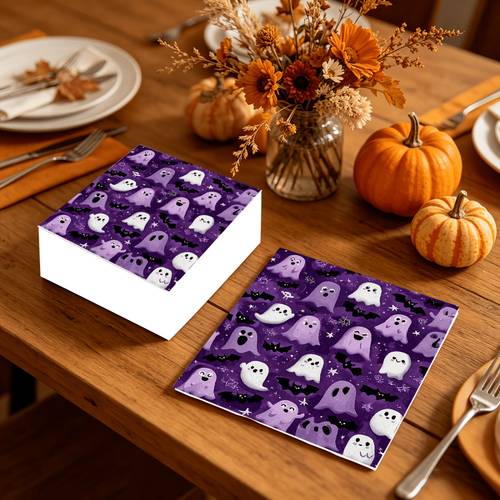 20pcs 2d flat printed napkins cute halloween ghost and disposable paper napkins for party decor festive table settings and spooky celebrations kids and adults dinner napkins wedding napkins thanksgiving n
