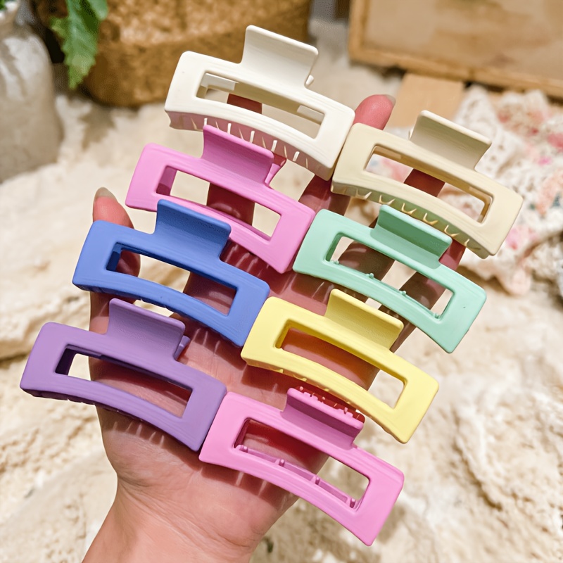 TEMU 8 Colorful Square Openwork Hair Clips, Approximately 2.56 Inches In Length, Available In Multiple Colors. Cute And Stylish, , Versatile Square