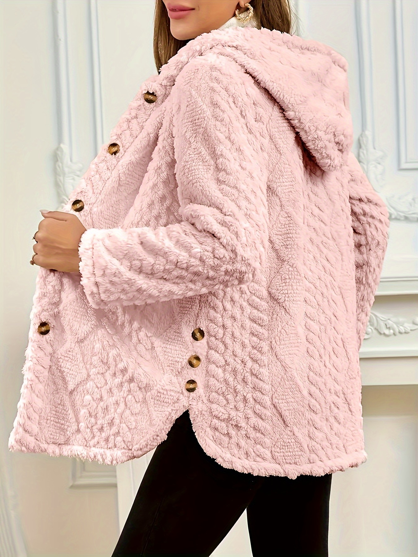 Chaqueta Abrigo De Lana Rosa Abrigo Elegante Piel Sintética Rosa