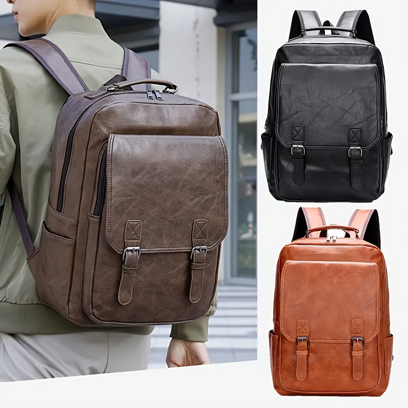 men s fashion laptop backpack leather soft shell tsa Temu Canada