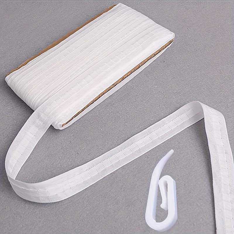Image of 10 Meters Of Pleated Sheer Fabric Tape For Curtains, With 100pcs Foldable Hooks, Pleated Curtain Tape Fabric Gathering Curtain Tape For Home Decor Scalloped Handicrafts