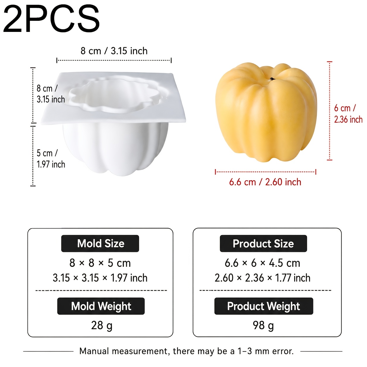 TEMU 2pcs Pumpkin Candle Silicone Mold Set, Halloween Decorative Scented Candle/diffuser Stone Mold, Plaster And Resin Mold, Perfect For Festive
