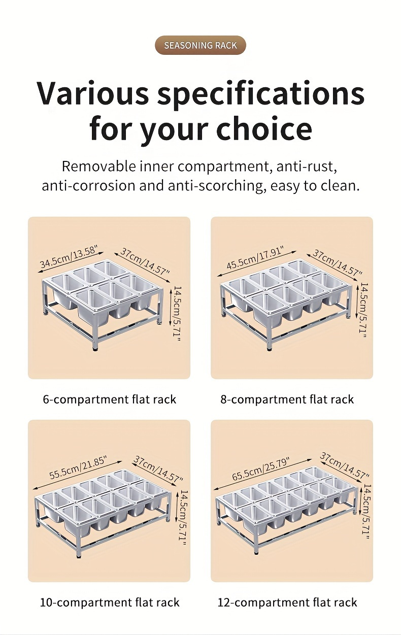 stainless steel spice rack set 8 compartment double row organizer for kitchen restaurant   seasoning containers details 2