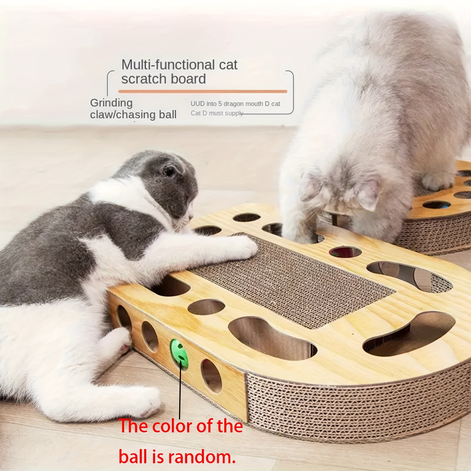 

1pc Interactive Cat Scratcher Toy With Rotating Ball - Striped Corrugated Cardboard Pad For Indoor Cats, Furniture Protection & Claw Health, Uncharged, No Battery Required