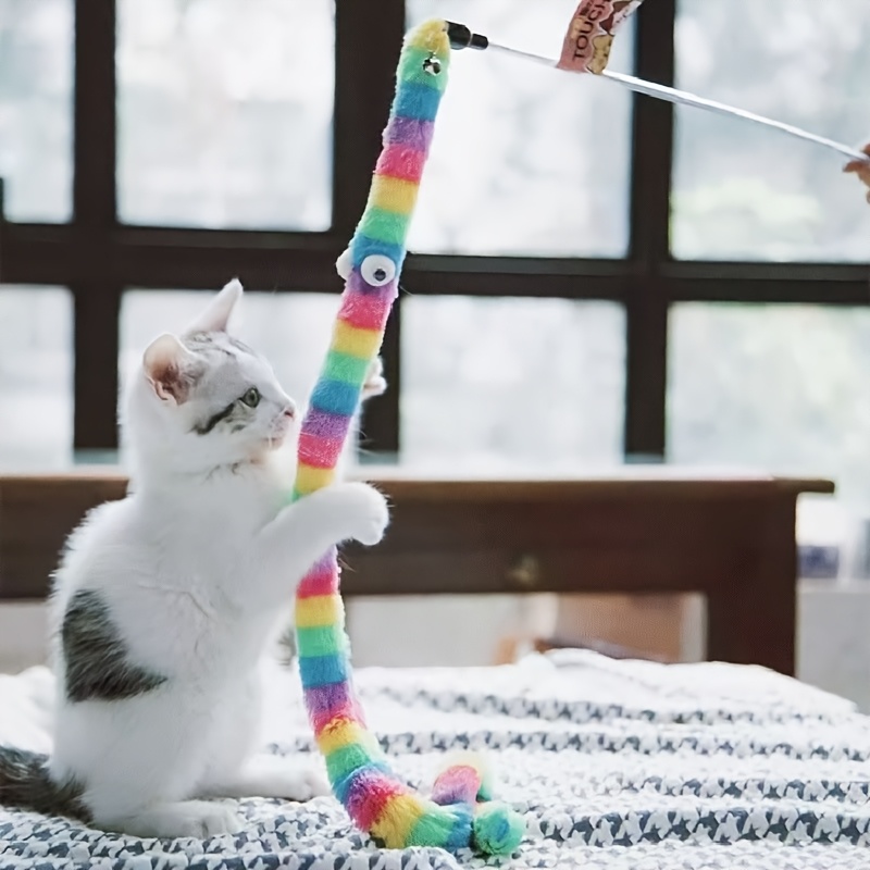 1pc 2pcs colorful striped plush cat toy sticks with eyes soft durable interactive play for kittens all breeds sizes no batteries needed interactive cat toy kitten   Product details 0
